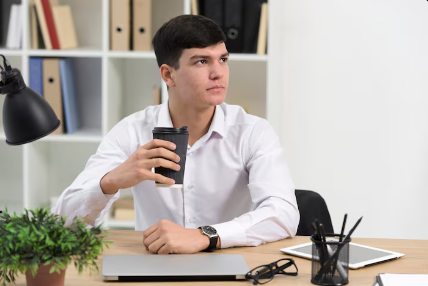 Quiet quitting search trend reflected by worker pausing to reconsider effort at work.